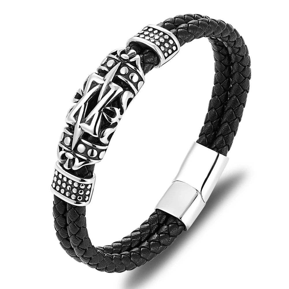 TYO Hot Sale Classic Men Jewelry Leather Bracelets Stainless Steel Bracelets Black Rope Chain Fashion Wristband for Male Magnet