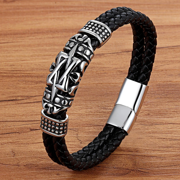 TYO Hot Sale Classic Men Jewelry Leather Bracelets Stainless Steel Bracelets Black Rope Chain Fashion Wristband for Male Magnet