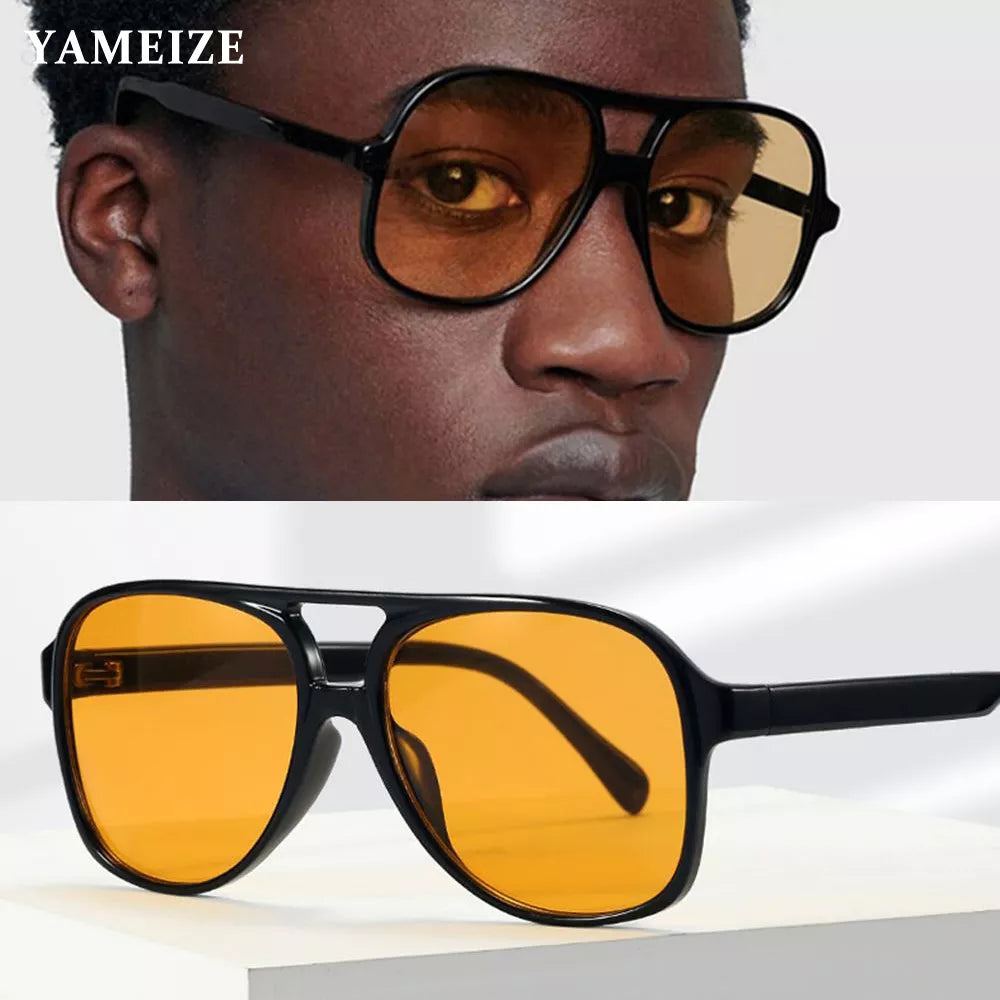 YAMEIZE Retro Pilot Sunglasses Women Men's Glasses Vintage Oversized Male Eyeglasses Yellow Lens Driving Oculos De Sol Masculino