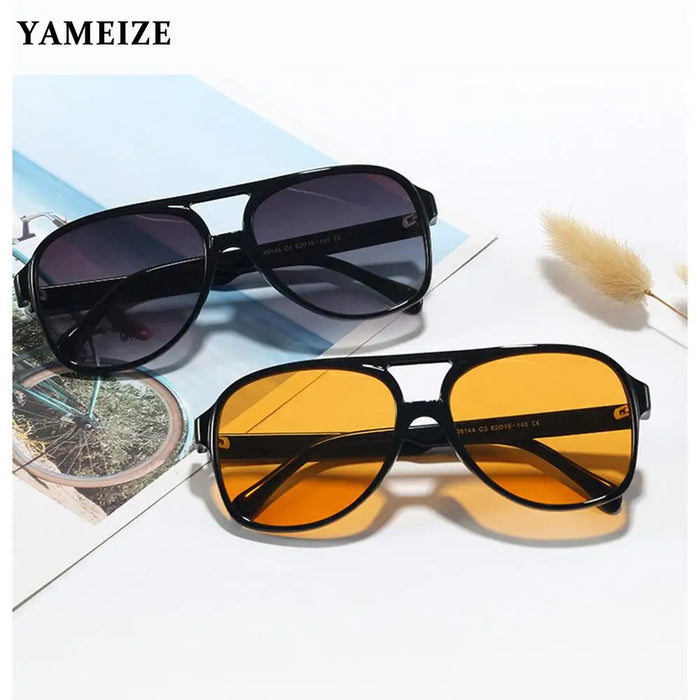 YAMEIZE Retro Pilot Sunglasses Women Men's Glasses Vintage Oversized Male Eyeglasses Yellow Lens Driving Oculos De Sol Masculino