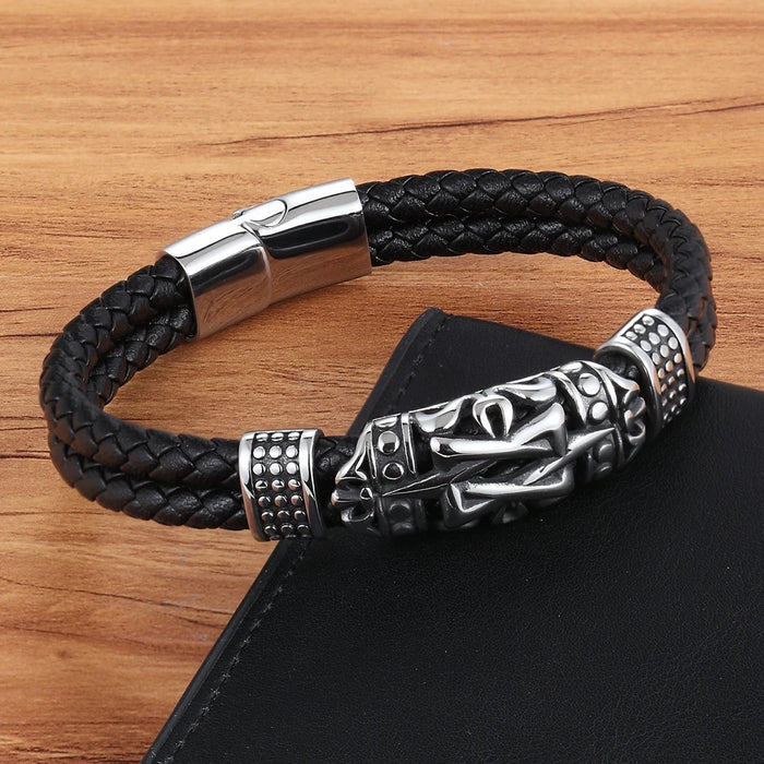 TYO Hot Sale Classic Men Jewelry Leather Bracelets Stainless Steel Bracelets Black Rope Chain Fashion Wristband for Male Magnet