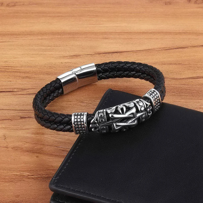 TYO Hot Sale Classic Men Jewelry Leather Bracelets Stainless Steel Bracelets Black Rope Chain Fashion Wristband for Male Magnet