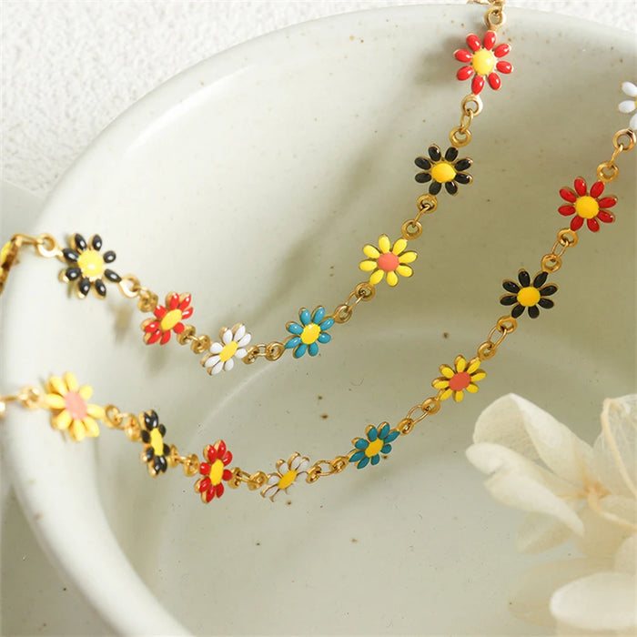 316L Stainless Steel Daisies Flower Colorful Oil Dropping Necklaces Bracelets For Women Fashion Fine Jewelry Set Party Gifts