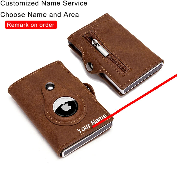 Customized Name Apple Airtags Wallet Men Leather Purse ID Credit Bank Card Holder Rfid Airtag Wallet Cardholder Zipper Coins Bag