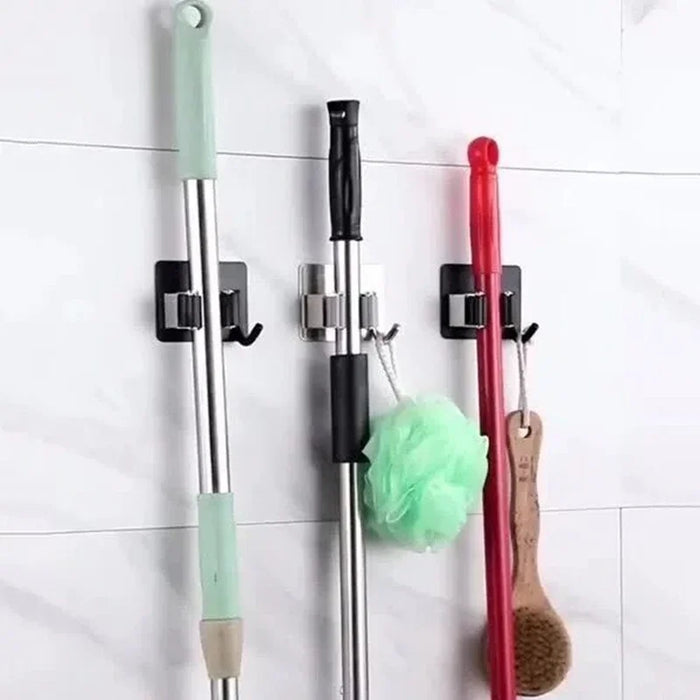 Multi-Purpose Hooks Adhesive Wall Hanging Mop Rack