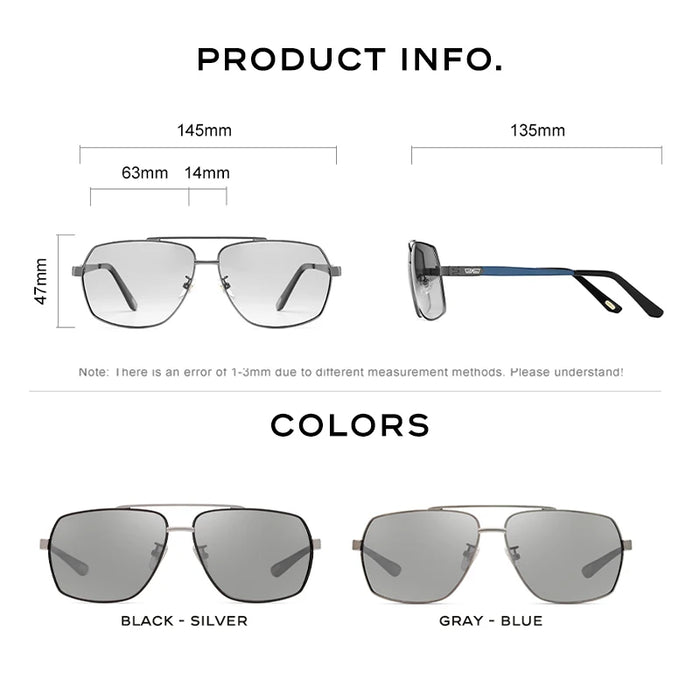 CAPONI Photochromic Sun Glasses Polarized Brand Square Men's Sunglasses Classic Double Bridge Driving Sun Shade For Men BS8002