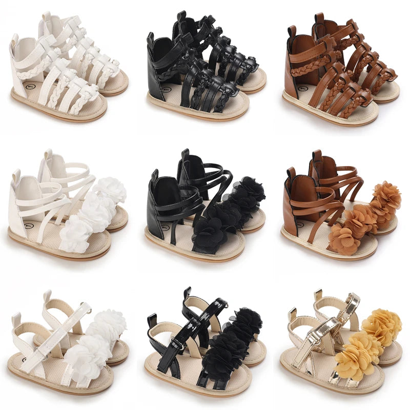 Newborn Baby Shoes Baby Girls Shoes Flower Toddler Flats Summer Sandal Soft Rubber sole Anti-Slip Crib Shoes First Walker 0-18M